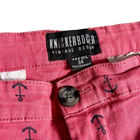 KnickerBocker Mens Chino Shorts Red Salmon Denim Anchor Ocean Print Sz 34 - Picture 7 of 8